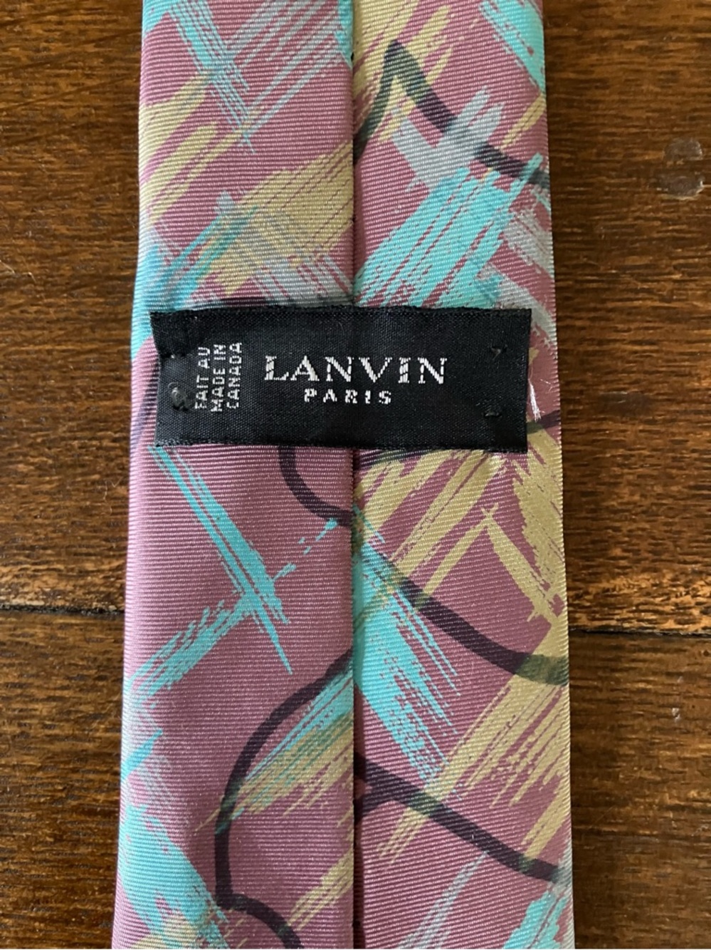 Vintage Lanvin Lilac, Tuquoise and Yellow Brushstroke Pattern Tie - Picture 3 of 6